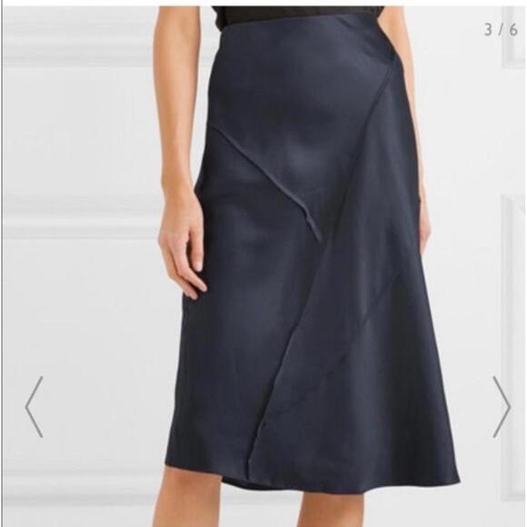 Vince Navy Silk Slip Skirt Womens M Bias Midi Quiet Luxury Minimalist Capsule